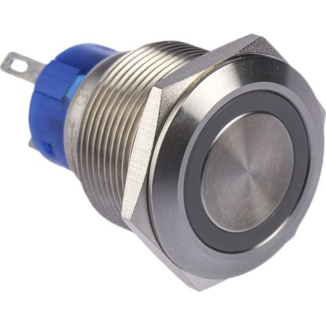 Bouton-poussoir, Momentané lumineux, LED Bleu, Unipolaire à deux directions (1RT), 3 A, 5 A, Montage panneau (1/3)
