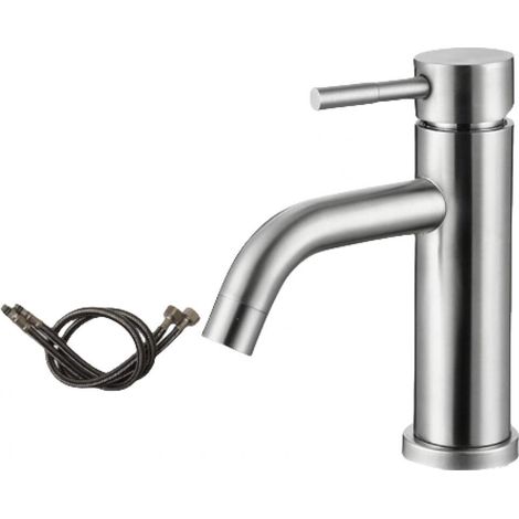 Robinet de lavabo de salle de bain moderne, mitigeur monocommande en acier inoxydable, noyau de valve en céramique silencieux, eau chaude et froide (1/5)