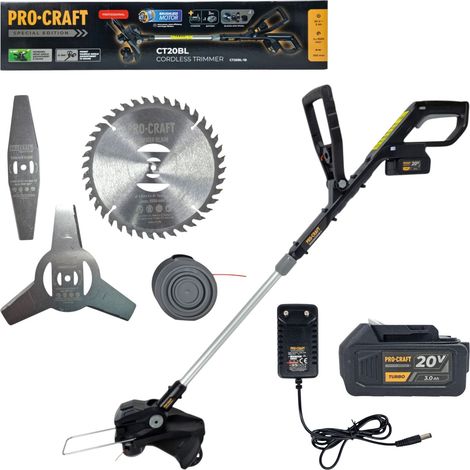 Procraft CT20BL Akku Rasentrimmer 20 V 30 cm Brushless + 1x Akku 3,0 Ah + Ladegerät