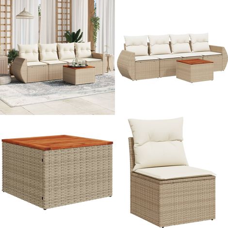 5-tlg. Garten-Sofagarnitur mit Kissen Beige Poly Rattan - Gartensortiment - Gartenmöbelset - Lounge Möbel - Outdoor Möbel - Rattan Gartenmöbel - Home & Living (1/5)
