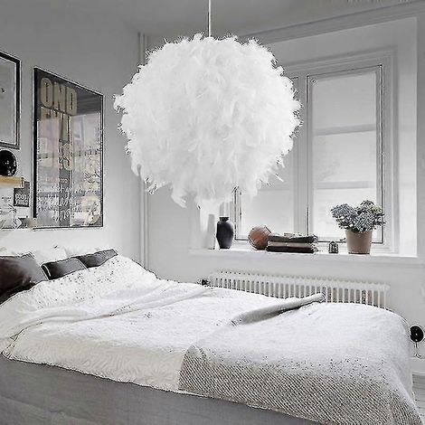 Suspension en plumes blanches, abat-jour non électrique avec anneau réducteur, pour salon ou salle à manger, 30 cm (1/5)