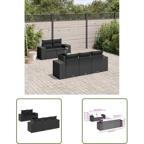 The Living Store Salon de jardin 6 pcs avec coussins noir résine tressée - Ensemble Salon De Jardin - Meuble De Jardin - Résine Tressée - Rotin Synthétique - Mobilier Extérieur (1/3)