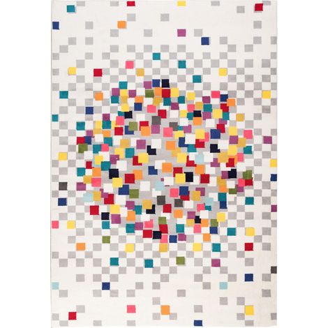 Tapis Chambre 60x110 crème rectangle tissé motif géométrique EFFACT