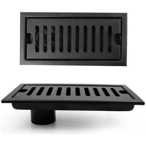 Siphon de sol rectangulaire avec piège à odeurs, caniveau de douche 20 × 10 cm avec clapet anti-retour, siphon de sol vertical noir avec grille en acier inoxydable, convient pour toilettes, cuisine,
