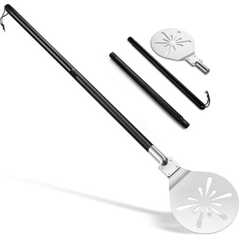 Pelle à pizza perforée, 17,8 x 19,8 x 110 cm, ronde, en acier inoxydable, avec poignée amovible pour glisser facilement sur la pierre à pizza, pelle à pizza pour barbecue, four à pizza, facile (1/5)