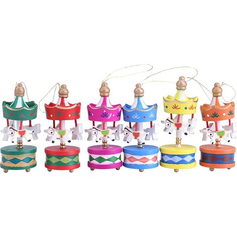 Cheval De Manège En Bois - Décoration Suspendue Avec Cordon - Pour Noël Anniversaire Chambre Bureau Café - Lot De 6 Pièces (1/5)