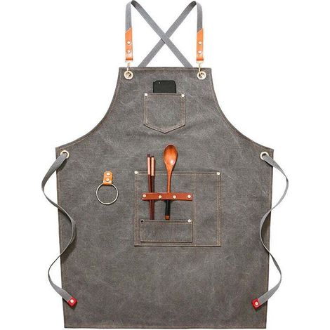 Tablier de cowboy (gris) de qualité supérieure avec poches pour coiffeurs, peintres, jardiniers, barbiers pour femmes et hommes