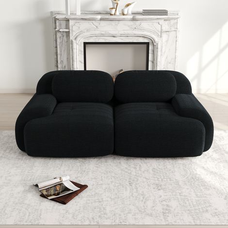 2-Sitzer-Sofa – 208 x 103 x 75 cm – mit geschwungenen Armlehnen und rutschfester Unterseite – aus schwarzem Cord