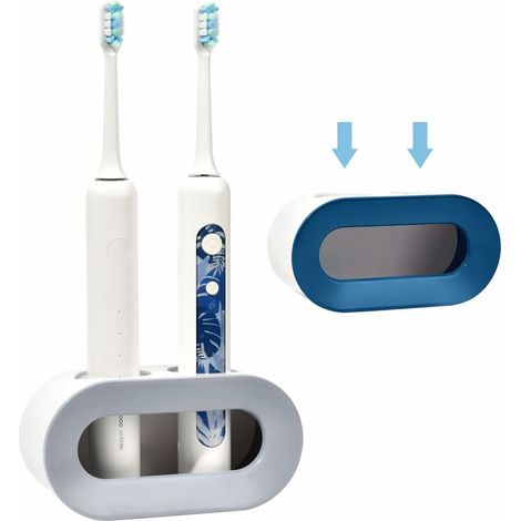 2 Pièce Support Brosse à Dents éLectrique en Multifonctionnel, Porte Brosse à Dents Murale, Organisateur de Dentifrice Tocollant(Bleu + Gris) (1/5)