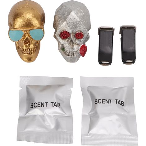 Lot de 2 ornements décoratifs en résine en forme de crâne pour voiture, avec pastilles d'aromathérapie en forme de crâne et de rose, à placer sur les grilles d'aération.