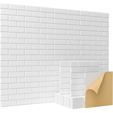 AUTRUCKER 12 panneaux d'isolation acoustique auto-adhésifs, panneaux absorbants acoustiques en forme de brique avec support adhésif, 30x30 cm, blancs (1/5)