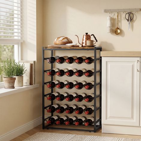 Weinregal für 30 Flaschen, 6-stöckig, Industriestil, 59 x 30 x 88,5 cm, rustikales Braun