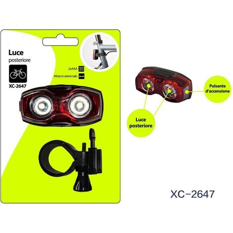 TRADE SHOP - Luce Posteriore Fanale Per Bici Attacco Universale Pulsante Accensione Xc-2647 -