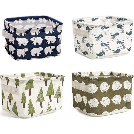 BEBUSINGOTO Lot de 4 petits paniers de rangement, mini boîte de rangement carrée pliable en coton et lin 20 x 13 x 16 cm (1/5)