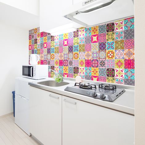Sticker Mural Carrelage adhésif Cuisine Salle de Bain - 60 STICKERS CARRELAGES AZULEJOS AMARILIS - 60stickers10x10cm (1/5)