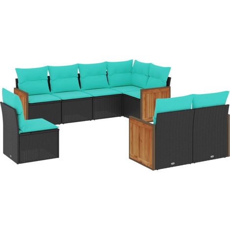 vidaXL Salon de jardin 8 pcs avec coussins noir résine tressée (1/5)