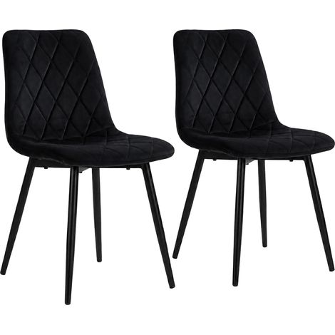 Relaxdays Esszimmerstuhl, 2er Set, Samt, Metallbeine, 120 kg, Wohnzimmer & Küche, gepolsterter Küchenstuhl, schwarz (1/5)
