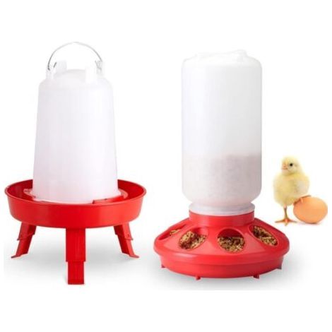 Kit mangeoire et Abreuvoir pour Poussins avec Rembourrage supérieur, mangeoire et Abreuvoir pour Poussins avec Pieds réglables en 3 hauteurs, Mangeoire 1Kg + Abreuvoir 1.5L (1/5)