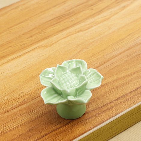 Poignée de meuble en céramique Lotus, bouton de porte vert pour tiroir, placard et armoire, poignée de tirage décorative, 1 pièce.