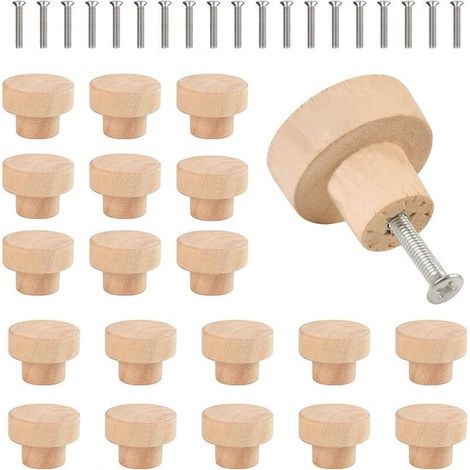 Maniglie rotonde in legno per mobili, confezione da 20 pezzi - Non verniciate - 35 mm - Adatte per armadi e cassetti - Maniglie per mobili da cameretta