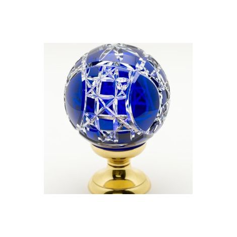Quincadeco – Boule de rampe en cristal véritable bleu Mousson – Hauteur 140 mm – Diamètre 100 mm – Pied en laiton poli – Fixation invisible