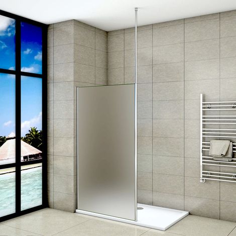 Mampara de ducha Panel Fijo con Barra a Techo, Cristal Templado Esmerilado Antical 8mm, 100x200cm (1/5)