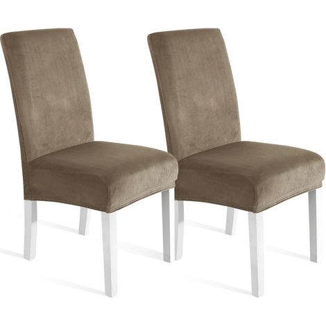 Stuhlhussen Samt 2er Set, Universale Stretch Hussen, Waschbar & Kratzfest, Kamel (1/5)