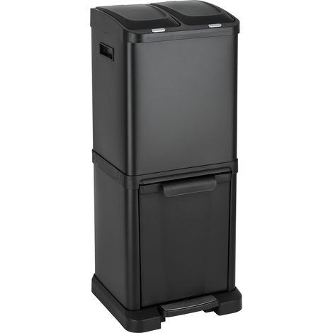 Svita – Poubelle à pédale 32L – 2x8L + 16L – Collecteur de déchets noir avec couvercles à bouton et pédale – Seaux intérieurs en plastique