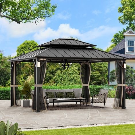 Modern Shade Pavillon 3.6x 4.3 m Wasserdicht Stabil Hardtop Pavillion mit Doppeldach,Gartenpavillon für Hinterhöfe, Gärten und Rasenflächen (1/5)