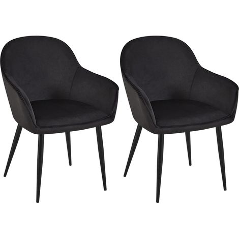 Set de 2 chaises de salle à manger dossier arrondis avec accoudoirs en velours noir 100001530 (1/5)