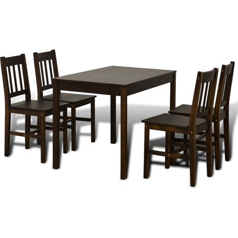 Table de salle à manger et 4 chaises pin massif marron Dina (1/5)