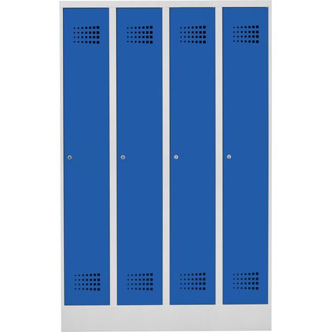STIER Garderobenspind Premium mit Sockel 4 Abteile Zylinderschloss lichtgrau/enzianblau (1/2)