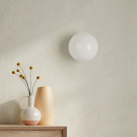 Vintage Wandleuchte Innen Wandlampe Glaskugel Bettlampe Mattweiß Ø15cm für Schlafzimmer Wohnzimmer