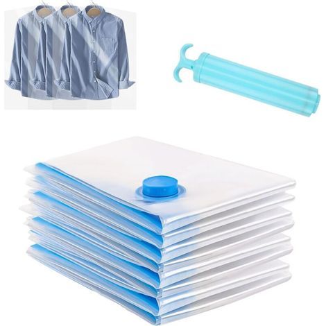 Bolsas de almacenamiento al vacío, juego de 6, bolsas de almacenamiento al vacío para ropa, bolsa de almacenamiento al vacío con bomba manual 80 x 120 cm (1/4)