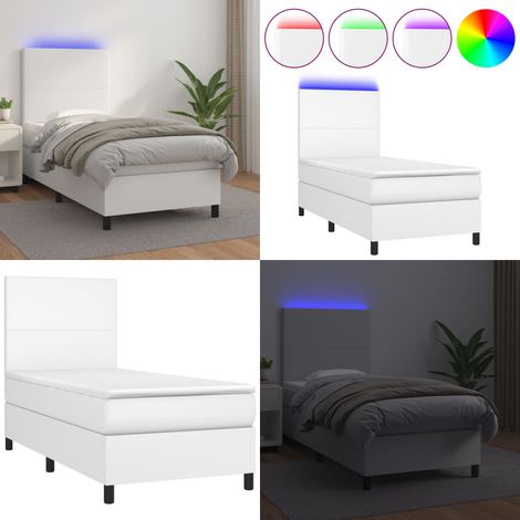 Sommier à lattes de lit avec matelas et LED Blanc 80x200 cm - Sommier Tapissier - Lit Plateforme - Lit Avec Rangement - Tête De Lit Ajustable - Éclairage Led - Home & Living (1/5)