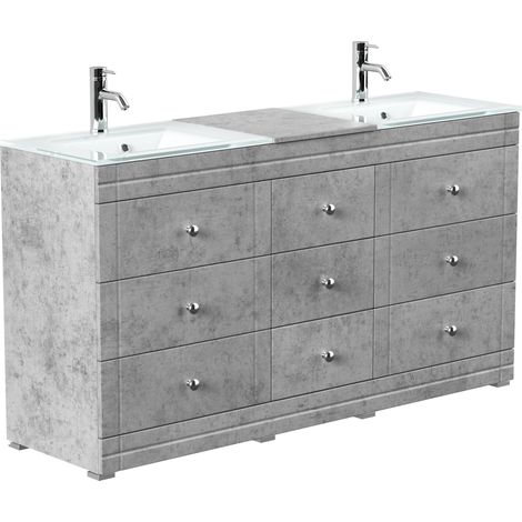 Stand Doppel Badmöbel Vitro Klassik inkl. Glasbecken SoftClose beton (1/5)