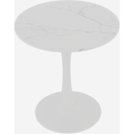 Table basse ronde en marbre blanc avec pieds hauts, style moderne milieu de siècle, 70 cm, pour 2-4 personnes (1/5)