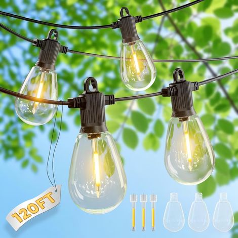 Guirlande Lumineuse Exterieure LED, 50FT/15M Guirlande Exterieure Guinguette avec 15+1 Ampoules S14 en Plastique Incassable, Etanche IP65 pour Extérieur Jardin Terrasse Patio Fête (1/5)