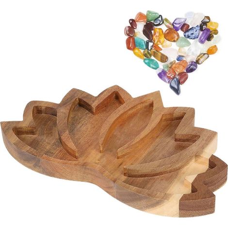 Lotus-Tablett aus Holz, Kristall- und Stein-Organizer, Ablage für Zuhause, Schlafzimmer, Wohnzimmer, Schreibtischdekoration