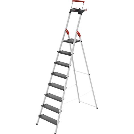 Hailo – Escabeau de sécurité pliable aluminium 8 marches larges – Garde-corps télescopique – Plateforme antidérapante – Hauteur max 3m70