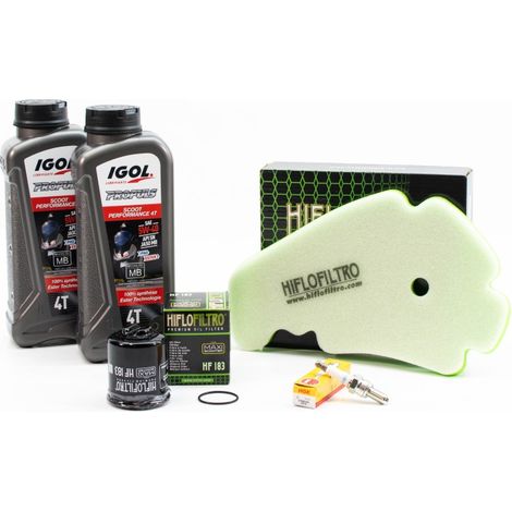 Kit Révision Filtres Bougies pour PIAGGIO Beverly 125 ie de 2010 à 2016 - IGOL PROPULS SCOOT PERFORMANCE 5W40 2L