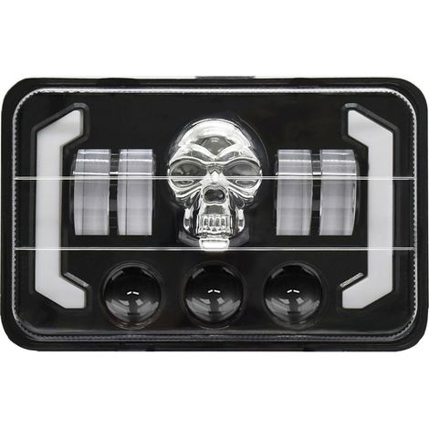 rechteckiger LED-Scheinwerfer in Totenkopfform für Autos, 4 x 6,5 Zoll, mit Fern-/Abblendlicht, Tagfahrlicht und Blinkern, kompatibel mit H4651, H4652, H4656, H4666, H6545, Ersatz für (1/5)