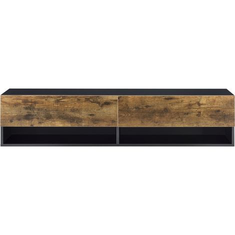 Estantería de pared de diseño con 2 puertas soporte para TV unidad de almacenamiento 140 cm negro acabado roble oscuro 030005185 (1/4)