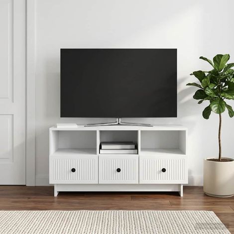 vidaXL Meuble TV Blanc 102 x 34,5 x 50 cm Bois d'ingénierie (1/5)