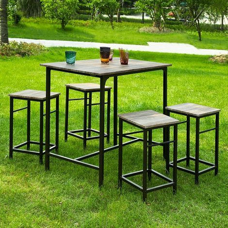 SoBuy OGT11-N Bartisch Set 5-teilig Esstisch Bistrotisch mit 4 Stühlen Sitzgruppe (1/5)