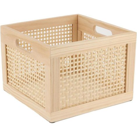 YAHUAN Aufbewahrungsbox Bambusholz Würfel Holzkorb Holzkisten Weidenkorb (1/5)