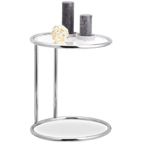 Relaxdays Mesa Auxiliar Redonda, Mesa Café Decorativa, Mesa de Diseño, Metal-Cristal, 53 x 45 cm, Plateado (1/5)