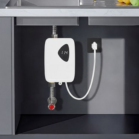 Chauffe-eau instantané électronique, chauffe-eau électrique de cuisine 220V 3800W mini chauffe-eau sans réservoir avec affichage de la température LED, blanc [Classe énergétique A] (1/5)
