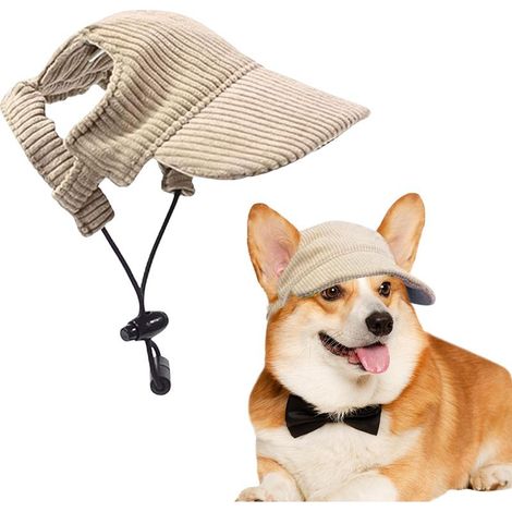 Casquette de baseball pour chien - Réglable avec trous d'oreilles - Chapeau de soleil pour l'été - En velours côtelé respirant - Kaki, taille L (1/5)