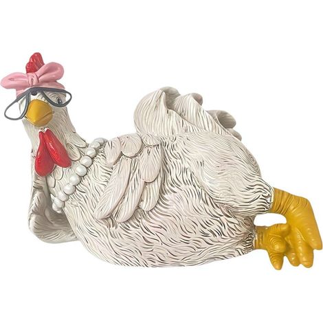 Statue Poulet Résine Assis Et Couché - Décoration Intérieure Extérieure - Bureau Étagère Jardin Balcon - 1 Pièce (1/5)